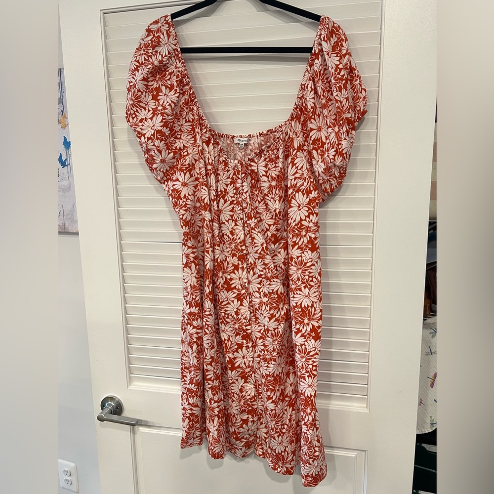 Madewell Margie Mini Dress In Abstract Flora Orange Floral Linen Blend 20W